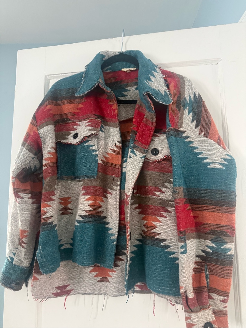 Teal, Red & Orange Aztec Utility Jacket
